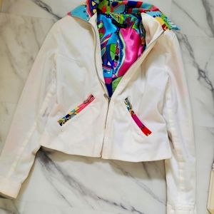 Nicole Max white zipped jacket with colorful  lining.  size s